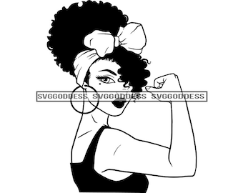 Afro Woman Flexing Strong We Can Do It Nubian Melanin Popping Pretty Black Girl Magic SVG JPG PNG Vector Clipart Cricut Silhouette Cutting