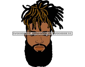 Afro Bearded Black Man Handsome Attractive Manly Mustache Beard Masculine Male Moreno SVG JPG PNG Vector Clipart Cricut Silhouette Cutting