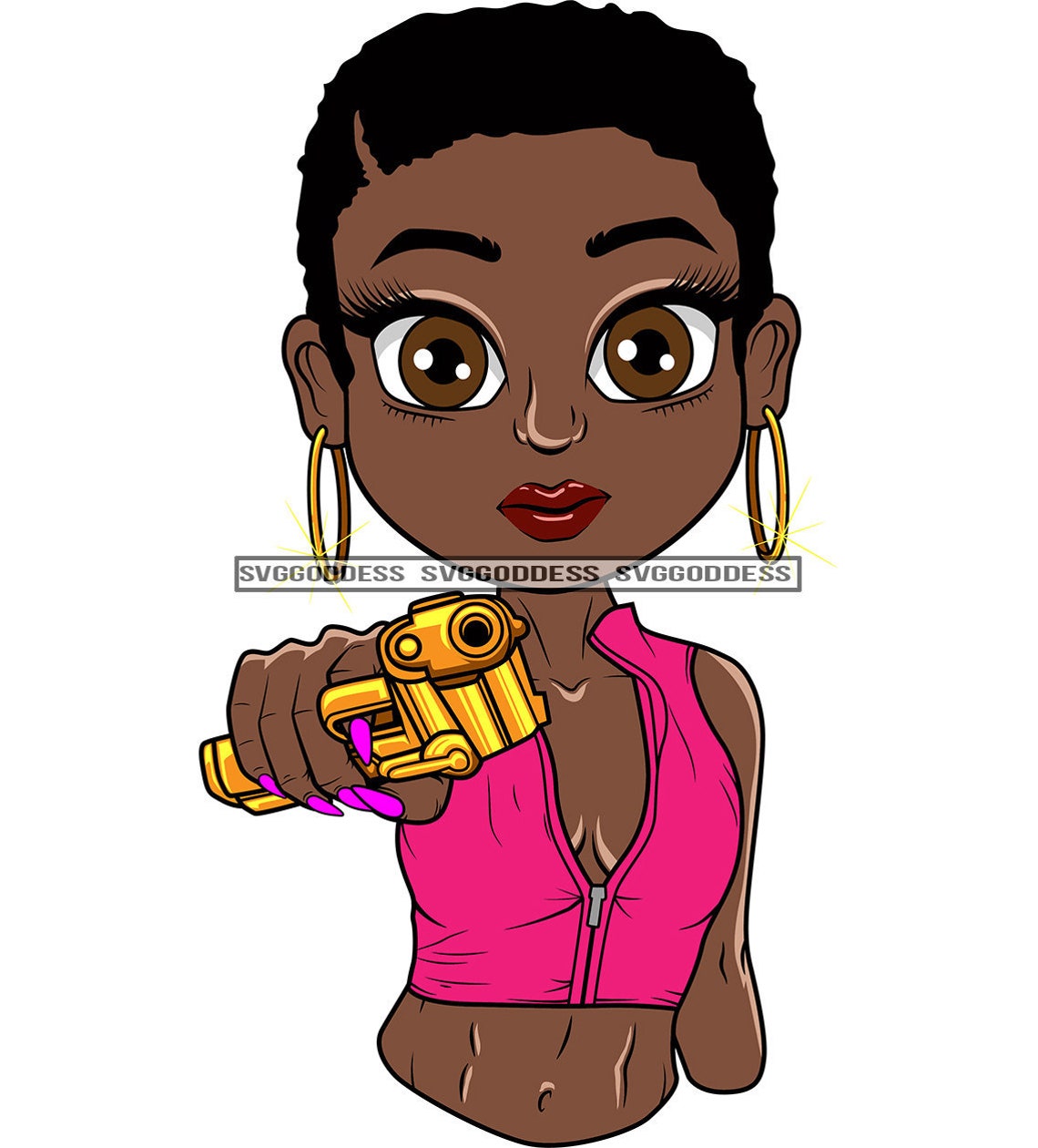 Afro Woman Pointing Gun Gangster Weapon Black Girl Magic - Etsy
