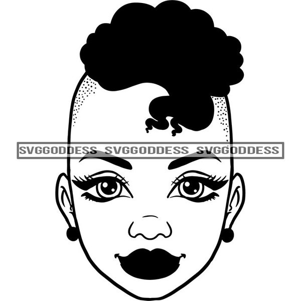 Afro Woman Mohawk Hairstyle Melanin Popping Black Girl Magic African American Girl SVG JPG PNG Vector Clipart Cricut Silhouette Cut Cutting