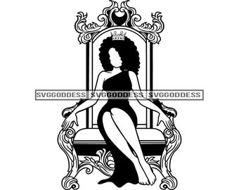 Afro Black Queen Throne Power Royalty Crown Chair Donna Reina Diva Nubian Melanin SVG JPG PNG Vector Clipart Cricut Silhouette Taglio Taglio