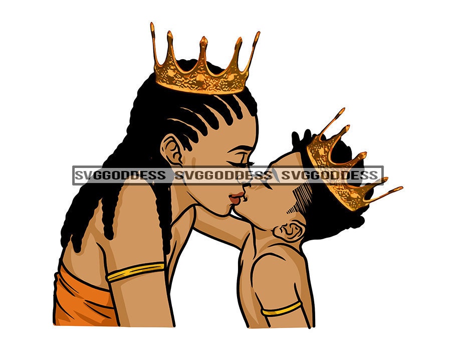 Afro Mom And Son Kiss Queen Prince Crown Together Etsy