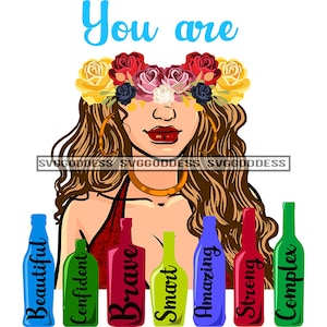 Weiße Frau You Are Brave Life Zitate Rosen Flaschen Weiß Hintergrund Halb Gesicht Welle Haare SVG JPG PNG Designs Cricut Silhouette Cut Cutting
