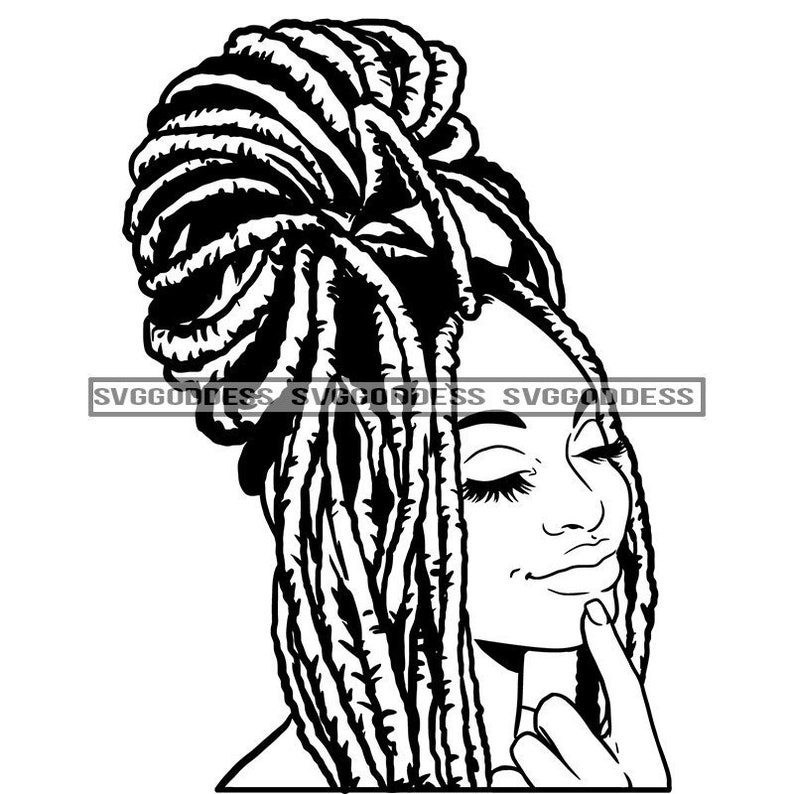 Afro Woman Bun Dreadlocks Hairstyle Nubian Melanin Popping Pretty Black Girl Magic BW SVG JPG PNG Vector Clipart Cricut Silhouette Cutting
