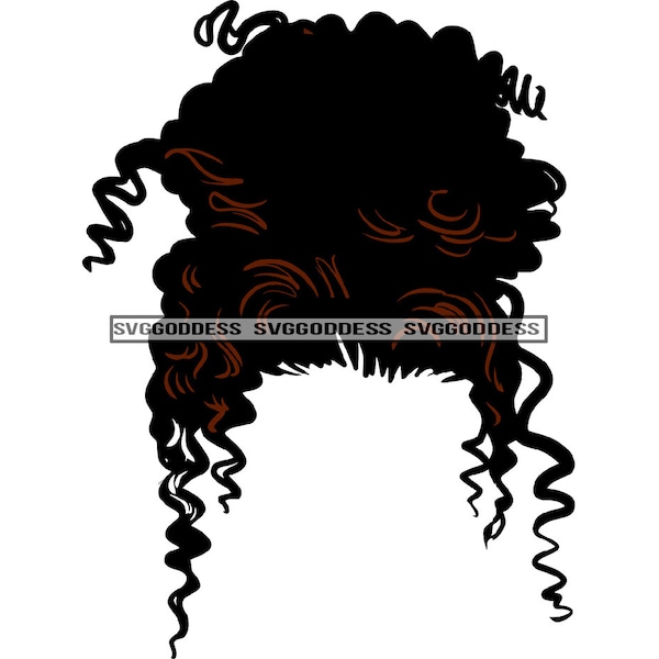 Afro Woman Faceless Wig Headpiece Hairpiece Trendy Flicks Light Brown Curly Up Do Hairstyle SVG JPG PNG Vector Cricut Silhouette Cut Cutting