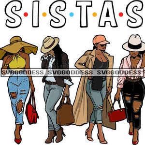 Afro Women Together Sistas Dope Black Woman Diva Urban Hipster Girl Nubian Melanin SVG JPG PNG Designs Clipart Cricut Silhouette Cut Cutting