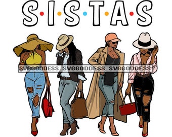 Afro Women Together Sistas Dope Black Woman Diva Urban Hipster Girl Nubian Melanin SVG JPG PNG Designs Clipart Cricut Silhouette Cut Cutting