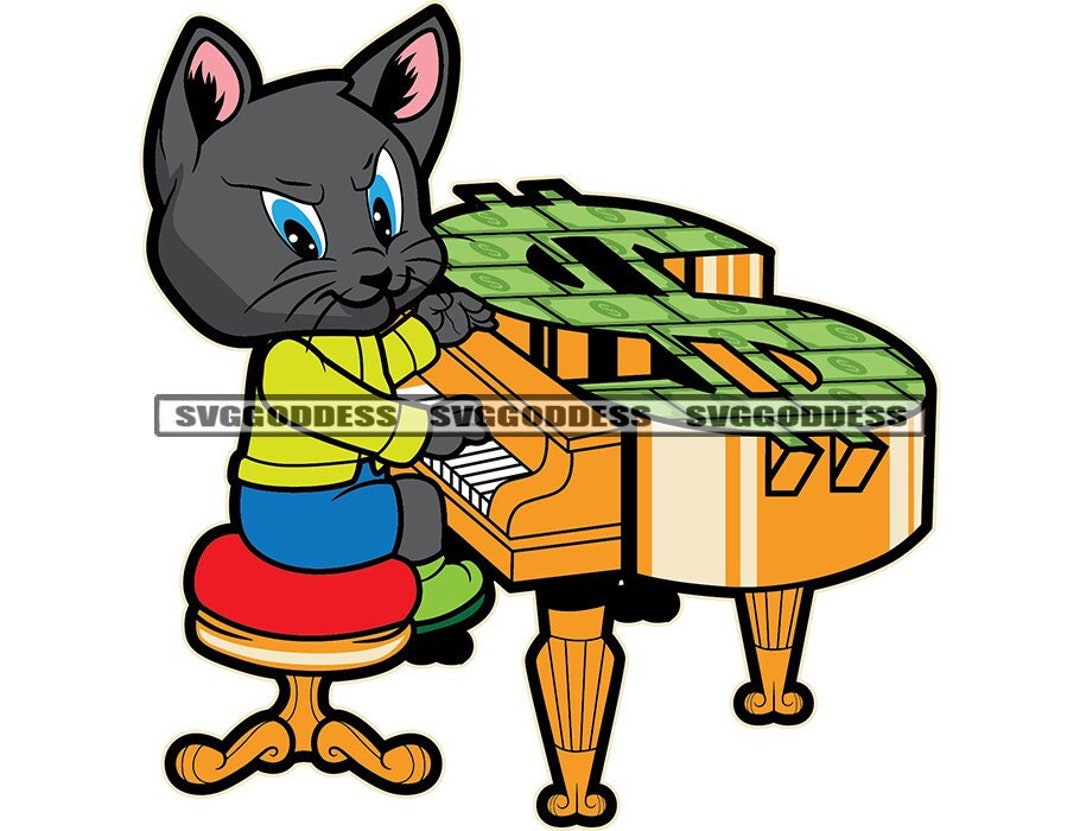 Grey Cat Sitting Playing Piano Dollar Sign Shape Gangster - Etsy