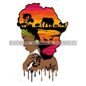 Afro Woman African Safari Profile Sideview Nubian Melanin Popping Black Girl Magic Tattoo  JPG PNG Clipart Cricut Silhouette Cut Cutting