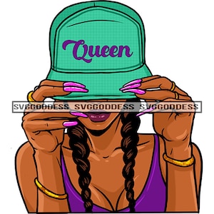 Latina Woman Wearing Baseball Cap Hat Fashion Headwear Braids Hairstyle Queen Melanin Nubian JPG PNG Designs Cricut Silhouette Cut Cutting