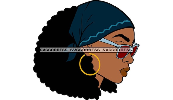 Mujer afro usando gafas pendientes de bambú Tocador de aro Melanina Chica  Negra Magia SVG JPG PNG Vector Clipart Cricut Silueta Corte Corte
