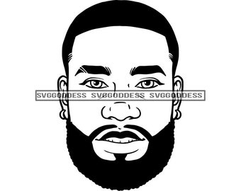 Afro Bearded Black Man Handsome Attractive Manly Mustache Beard Masculine Male Moreno SVG JPG PNG Vector Clipart Cricut Silhouette Cutting