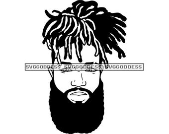 Afro Bearded Black Man Handsome Attractive Manly Mustache Beard Masculine Male Moreno SVG JPG PNG Vector Clipart Cricut Silhouette Cutting