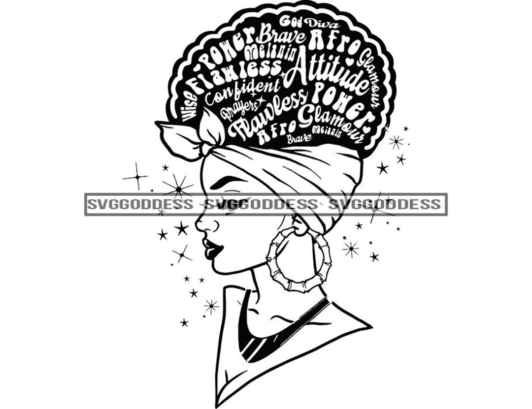 Afro Woman Turban Attitude Hair Quotes Powerful Nubian Melanin - Etsy
