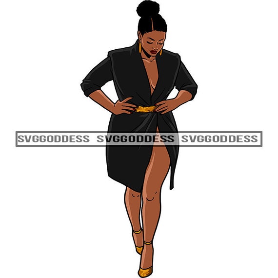 Afro Thick Woman Modeling Sexy Black Dress Curvy Ebony Diva - Etsy UK