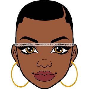 Afro Woman Face Short Hairstyle Sexy Lips Make Up Bamboo Earrings Black Girl Magic SVG JPG PNG Vector Clipart Cricut Silhouette Cut Cutting