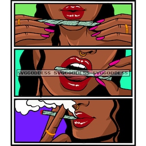 3 In 1 Neon Kleuren Sigaret Ontwerpen Afro Vrouw Roken Organische Rolling Joint Pot Getting High JPG PNG Clipart Cricut Silhouet Snijden