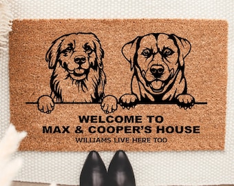 Dog Breeds Pet Name For Two Dogs Doormat, Housewarming Gift, Welcome Doormat, Front Doormat, Personalize Doormat, Customized Doormat,