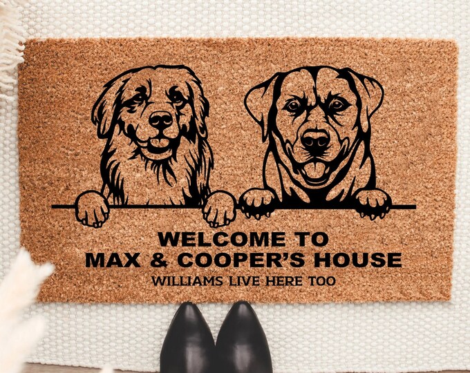 Dog Breeds Pet Name for Two Dogs Doormat, Housewarming Gift,
