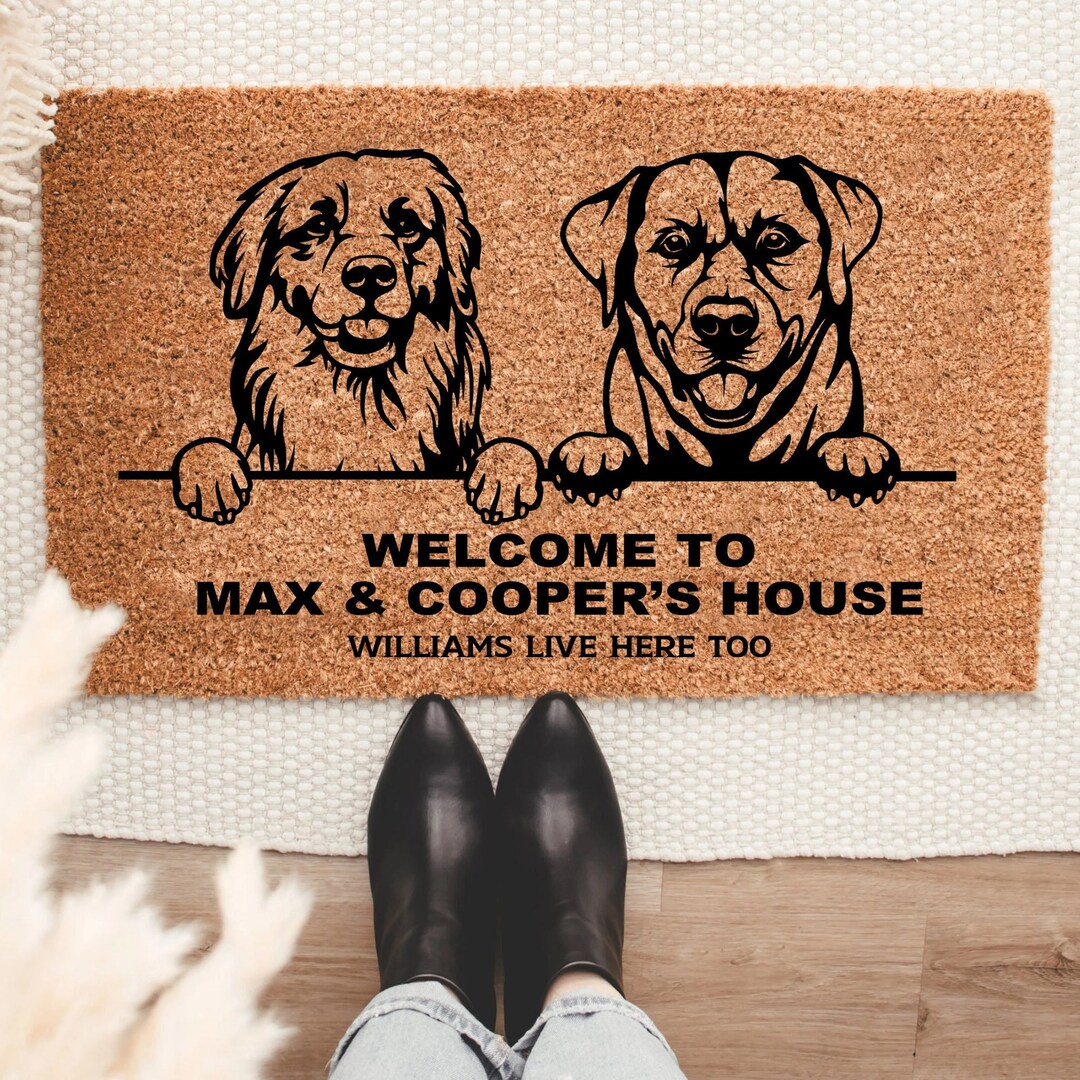 Dog Breeds Pet Name for Two Dogs Doormat, Housewarming Gift,