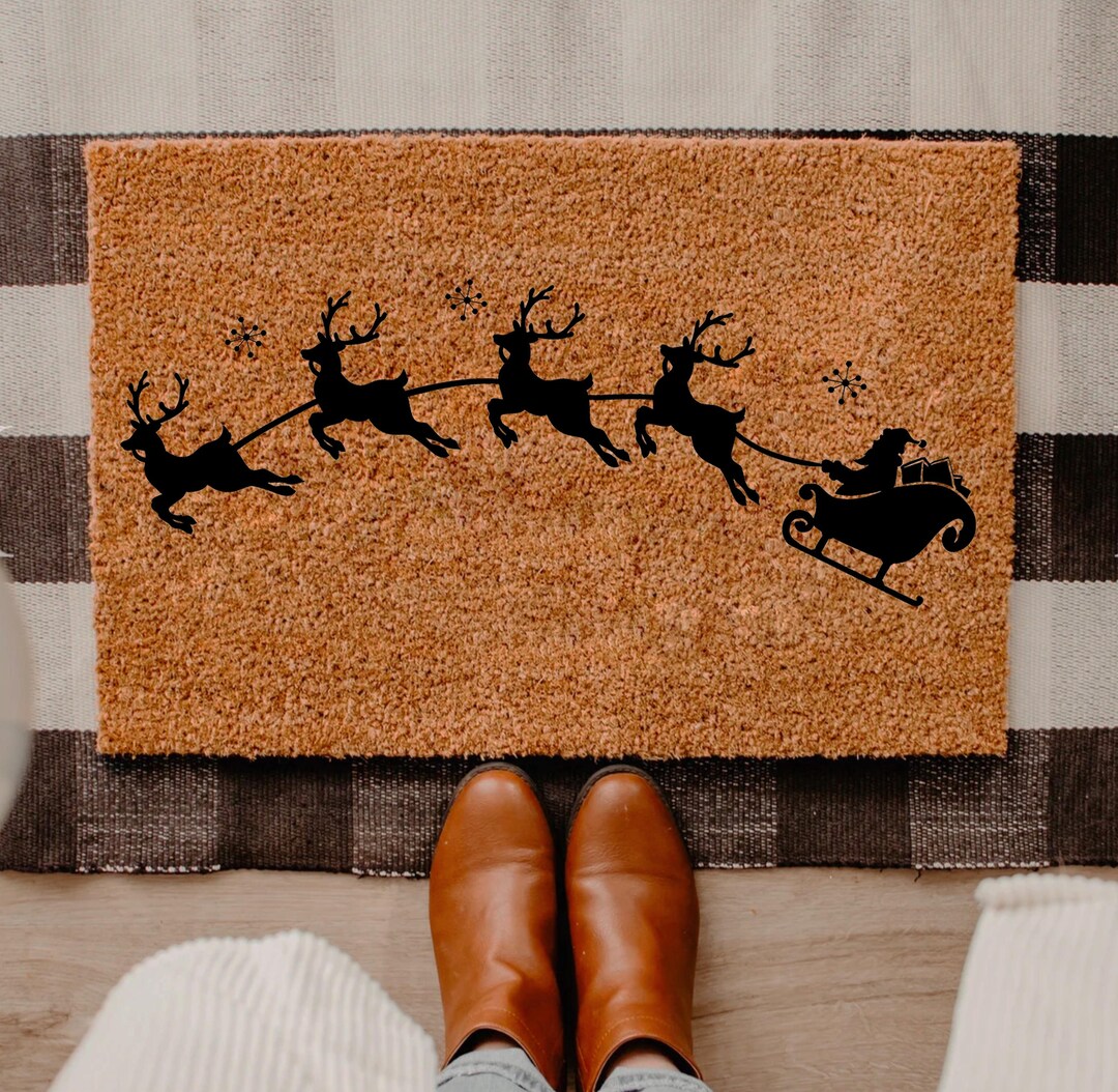 Santa's Car With Reindeer Doormat Christmas Doormat Etsy