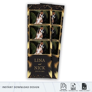 Wedding Photo Booth Template, Tropical Wedding Photo Booth Template, 2x6, Elegant Wedding Photobooth Template, Elegant Tropical 2x6 Strip