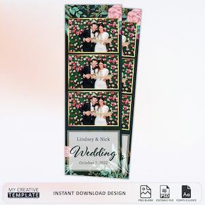 Wedding Photobooth Template, Floral Photobooth Template, 2x6 Wedding Photo booth Template, photo booth template wedding