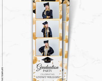 Plantilla para fotomatón de graduación / Superposición para fotomatón de graduación / Tira de 2x6 / Negro y dorado / PNG, PSD, descarga instantánea
