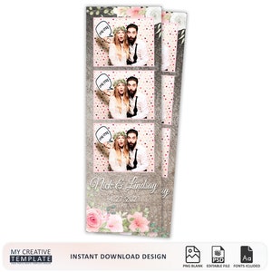 Plantilla de fotomatón rústico para boda, plantilla de fotomatón floral, plantilla de fotomatón para boda de 2x6, plantilla de fotomatón para boda