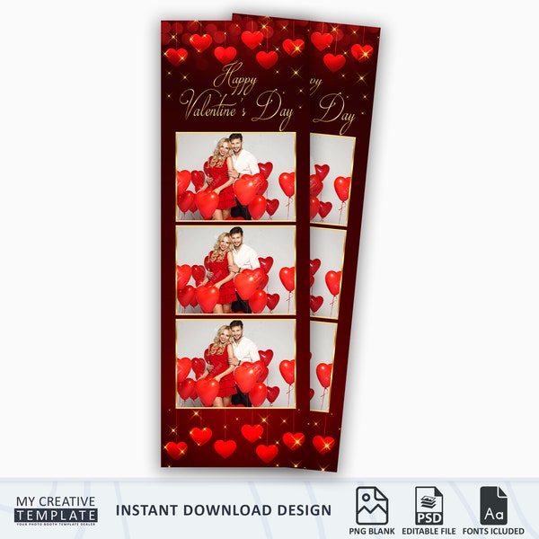 Photo booth Template, Valentine's Day Photo Booth Template, Hearts Photo Booth Template 2x6 strip, Valentines Photobooth overlays