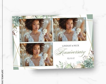 Plantilla elegante para fotomatón de aniversario, superposición floral para fotomatón de boda de 4x6, diseño moderno para despedida de soltera.