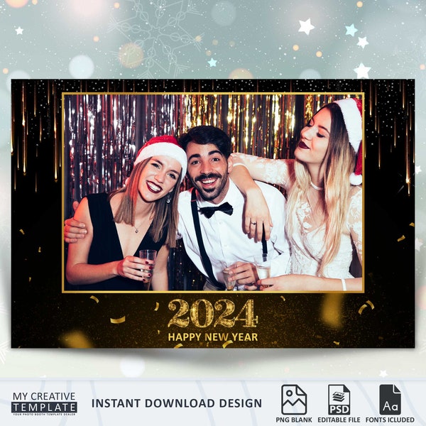 New Year Photo Booth Template, Holiday Photo Booth Template, 4x6 Photo Booth Templates, photobooth template, New Year 2024, New Year's Party