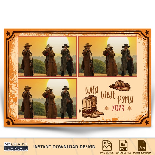 Wild West Photo Booth Template, Photo Booth Template, Western Photo Booth Template, Cowboy template, Wild West Party, 4x6, Postcard