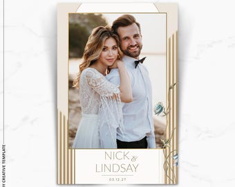 Elegante plantilla para fotomatón de boda, superposición floral de 4x6, diseño moderno para despedida de soltera.