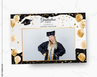 Plantilla para fotomatón de graduación / Superposición para fotomatón de clase / 4x6 / Plantilla imprimible para fiesta de graduación en negro y dorado / Descarga instantánea PNG, PSD