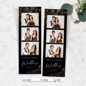 Black Gold Wedding Photo Booth Template, 2x6 Photobooth Strip Template, Birthday Party, Anniversary Celebration, PSD PNG Instant Download