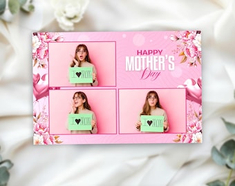 Plantilla para fotomatón del Día de la Madre, plantilla floral rosa para fotomatón, diseño 4x6, fiesta para mamás, descarga instantánea.