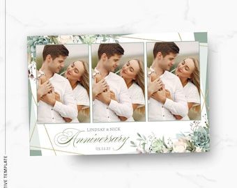 Plantilla elegante para fotomatón de aniversario, superposición floral para fotomatón de boda de 4x6, diseño moderno para despedida de soltera.