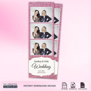 Wedding Photo booth Template, Shiny Pink Wedding Photo Booth Template, photo booth template wedding, 2x6 strip, photobooth