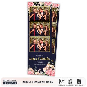 Wedding Bridal Shower Photobooth Template Sweet 16 Sixteen Floral Anniversary Photo Booth Template 2x6