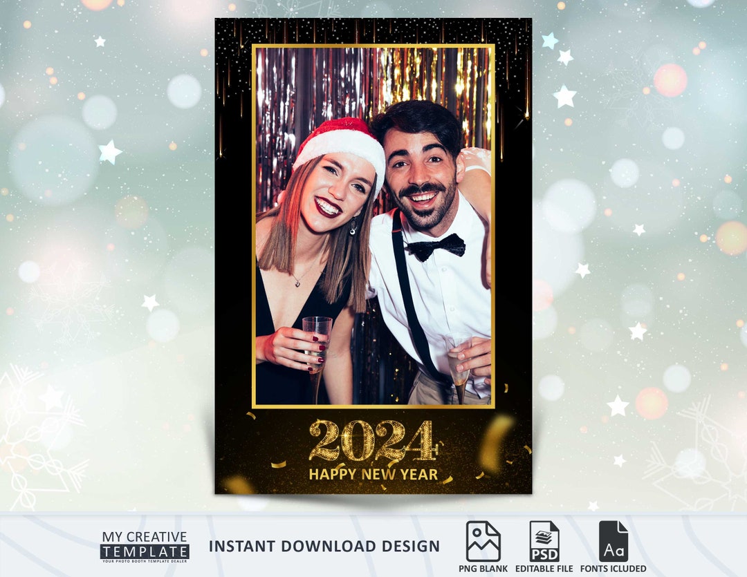 Photo Booth Template, New Year Photo Booth Template, 4x6 Selfie Photo ...