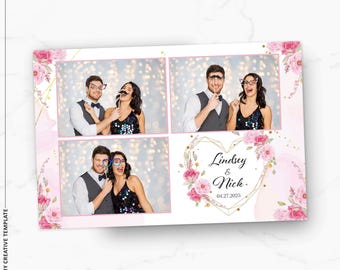 Photo Booth Template | Wedding Photobooth Template | Sweet 16 Photobooth Template | Bridal Shower Photo booth Template | Pink Flowers | 4x6