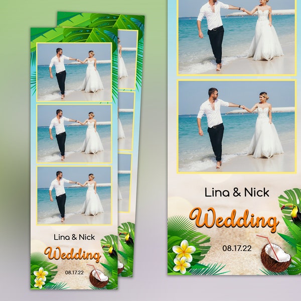 Wedding Photo booth Template, Tropical Photo booth Template, Beach photo booth template, 2x6 strip, photobooth templates