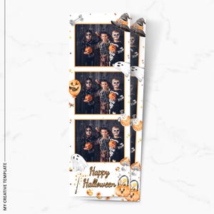 Cute Halloween PhotoBooth Template | Spooky Party Photo Booth Overlay | 2x6 | Kids Halloween | Ghost & Pumpkin | PNG, PSD Instant Download