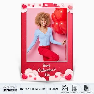 Plantilla de fotomatón, plantilla de fotomatón de San Valentín, superposiciones de fotomatón, día de San Valentín, plantilla de fotomatón 4x6 Selfie
