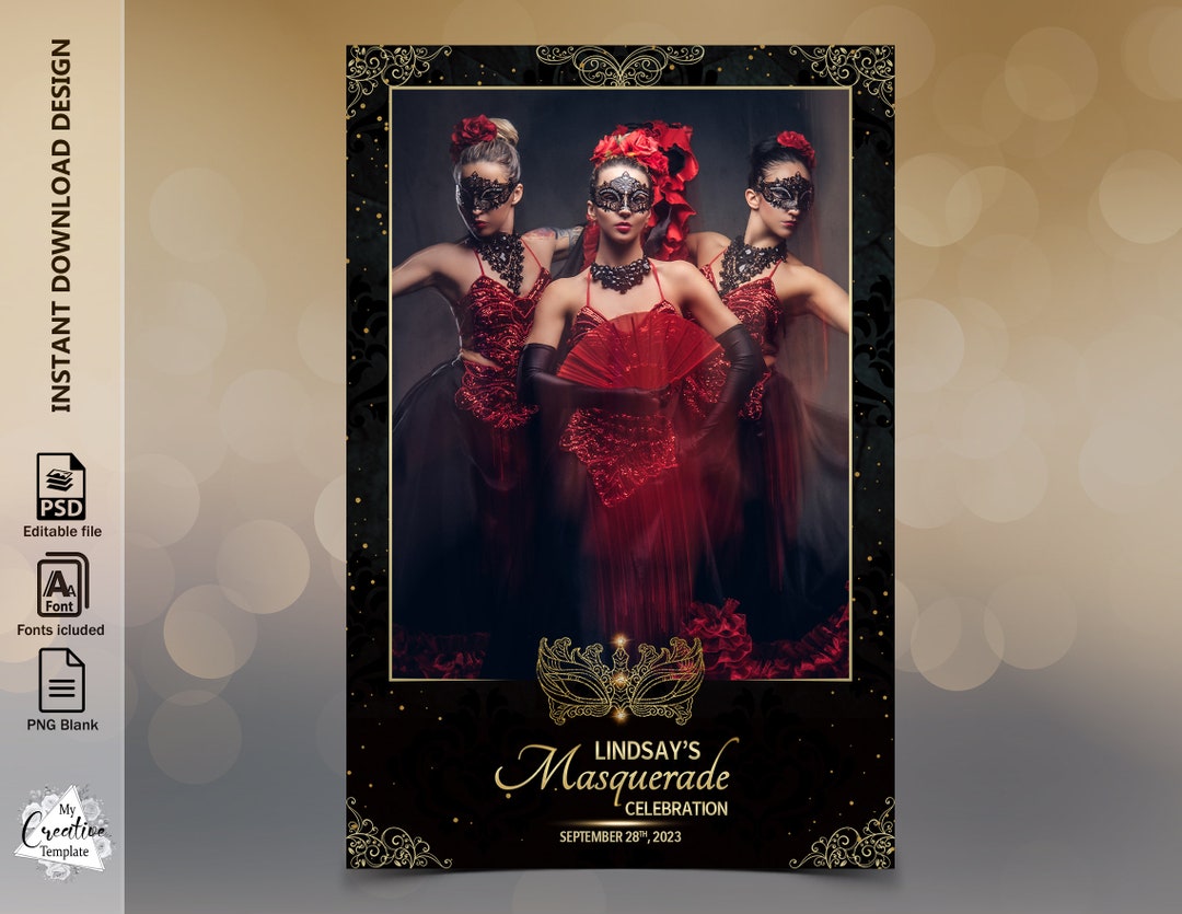 Masquerade Photo Booth Template, Carnival Photo Booth Template, Selfie