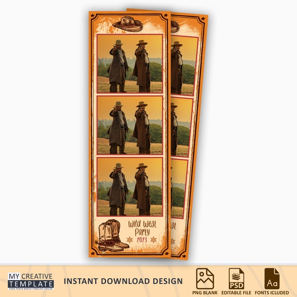 Wild West Photo Booth Template, Photo Booth Template, Western Photo Booth Template, Cowboy photobooth template, Wild West Party, 2x6 strip