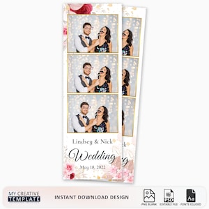 Plantilla de fotomatón para bodas, plantilla de fotomatón con flores, plantillas de fotomatón de 2x6, plantilla de fotomatón para bodas