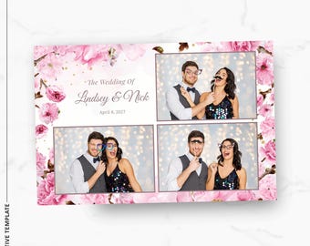 Plantilla para fotomatón de boda, superposición de 4x6 con flores de cerezo, diseño para despedida de soltera de primavera