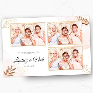 Plantilla para fotomatón de boda / Plantilla para fotomatón floral / Plantilla para fotomatón de boda de 4 x 6 / Superposición para fotomatón de boda de 4 x 6 / Dorado y blanco